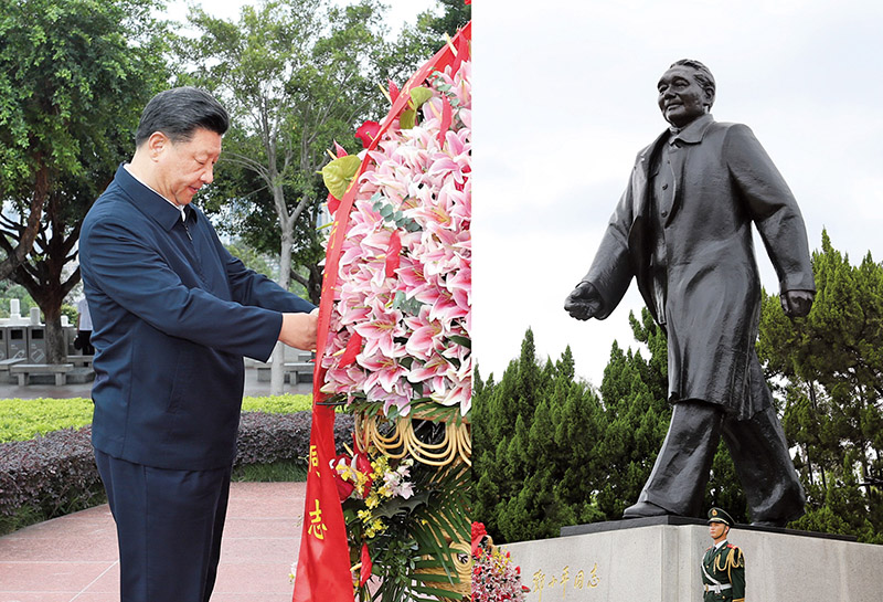 2020年10月14日,习近平总书记向深圳莲花山公园邓小平同志铜像敬献花篮。